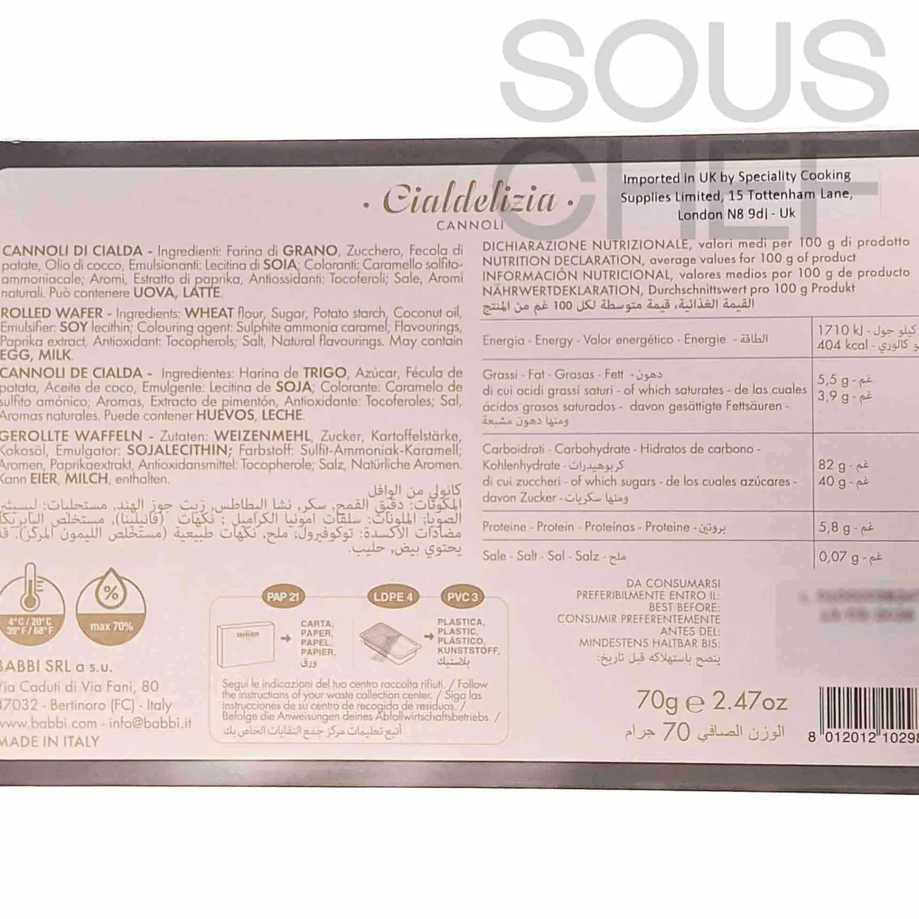 Babbi Cannoli di Cialda, 70g