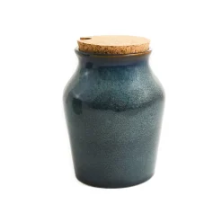 Blue Glaze Salt Pot with Cork Lid