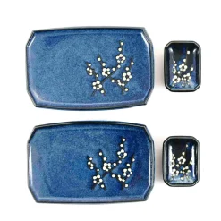 Blue Sakura Sushi Serving Set