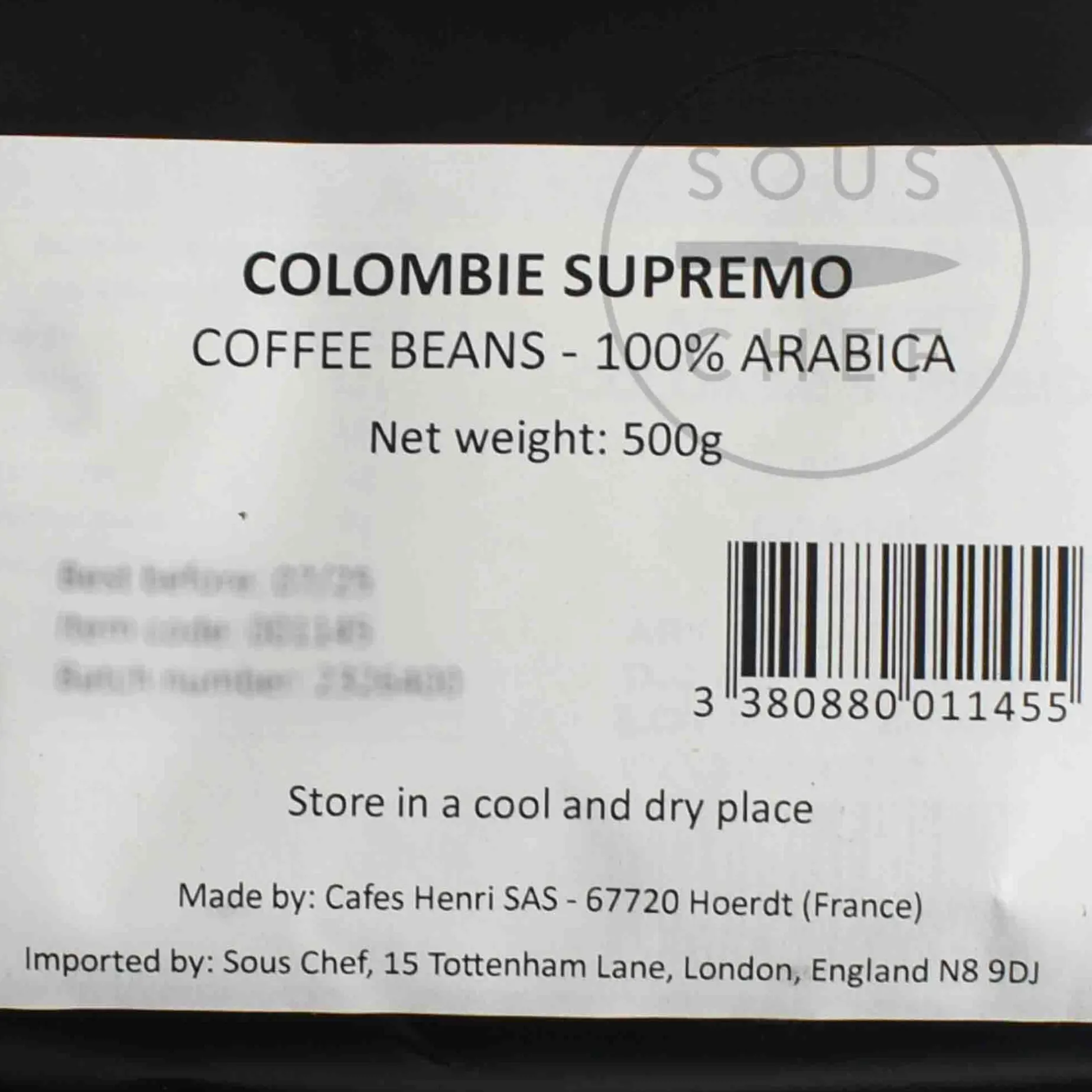 Cafes Henri Colombia Supremo Whole Coffee Beans, 500g