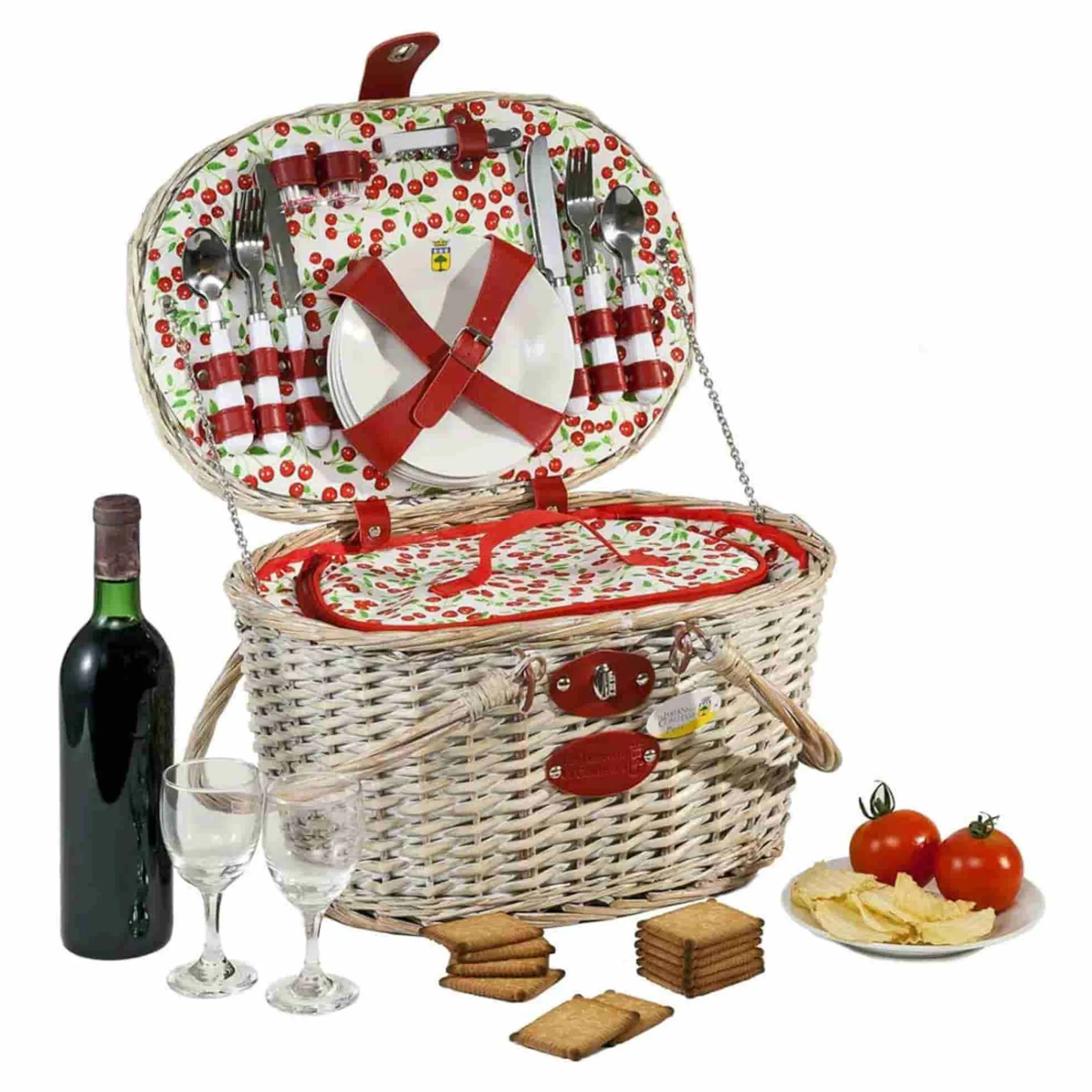 Cheverny Cherry Print Picnic Basket, 4 Person