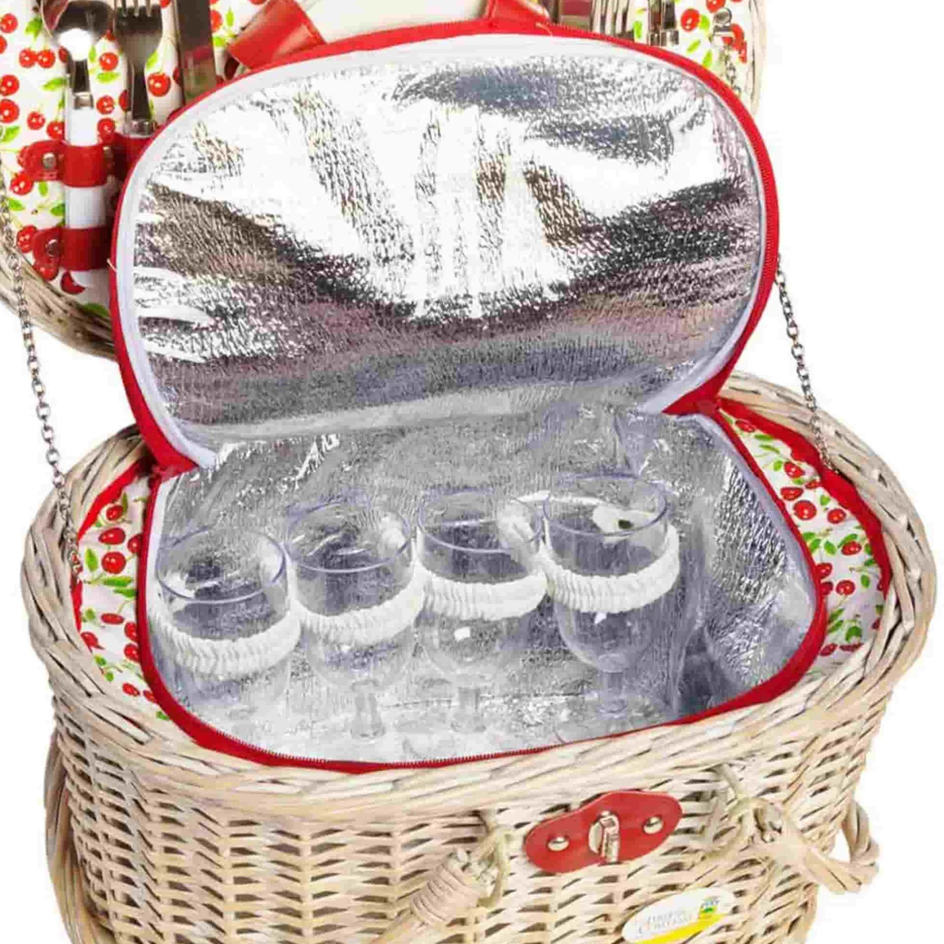 Cheverny Cherry Print Picnic Basket, 4 Person