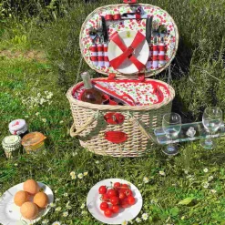 Cheverny Cherry Print Picnic Basket, 4 Person