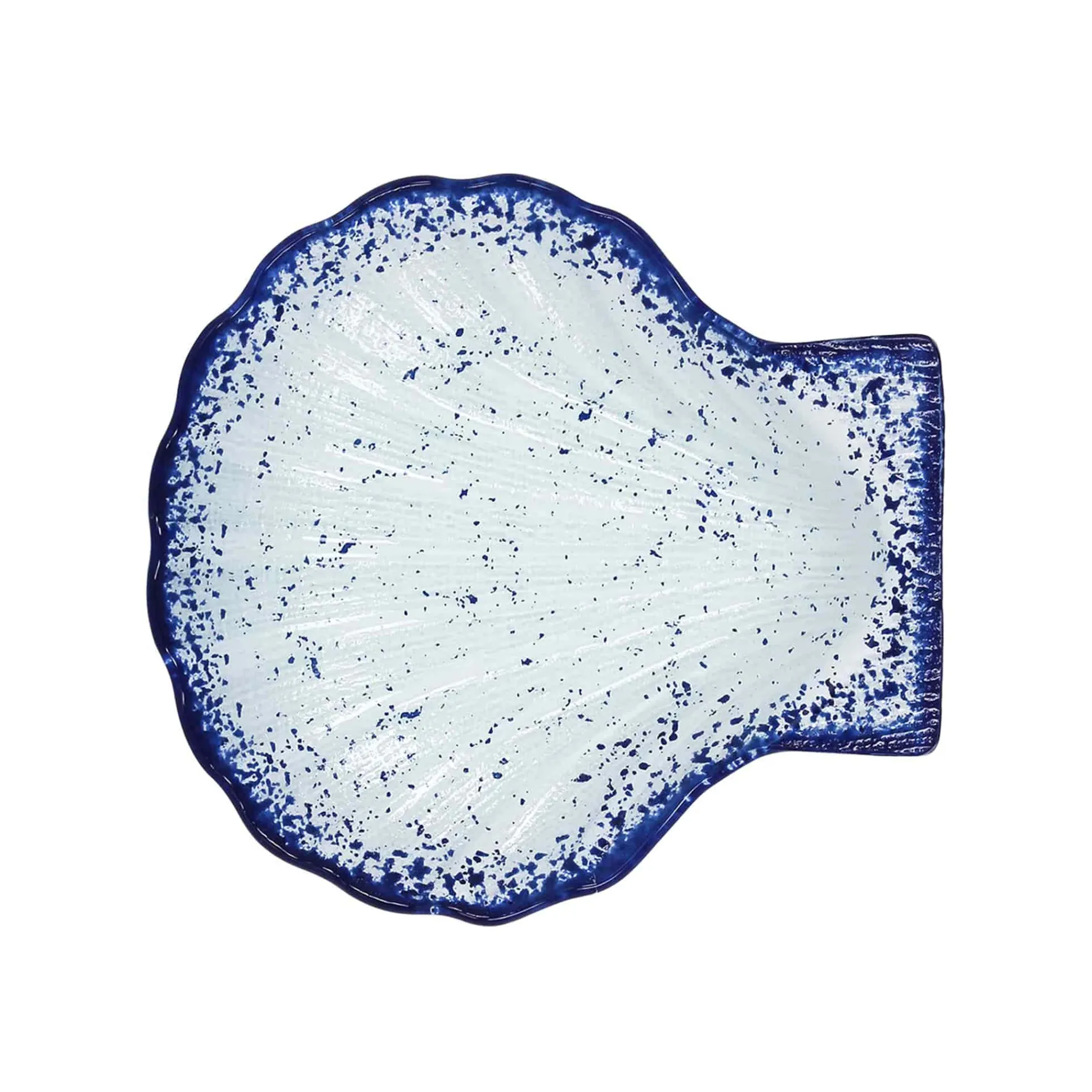 Cobalt Blue Rim Glass Scallop Serving Dish, 18cm