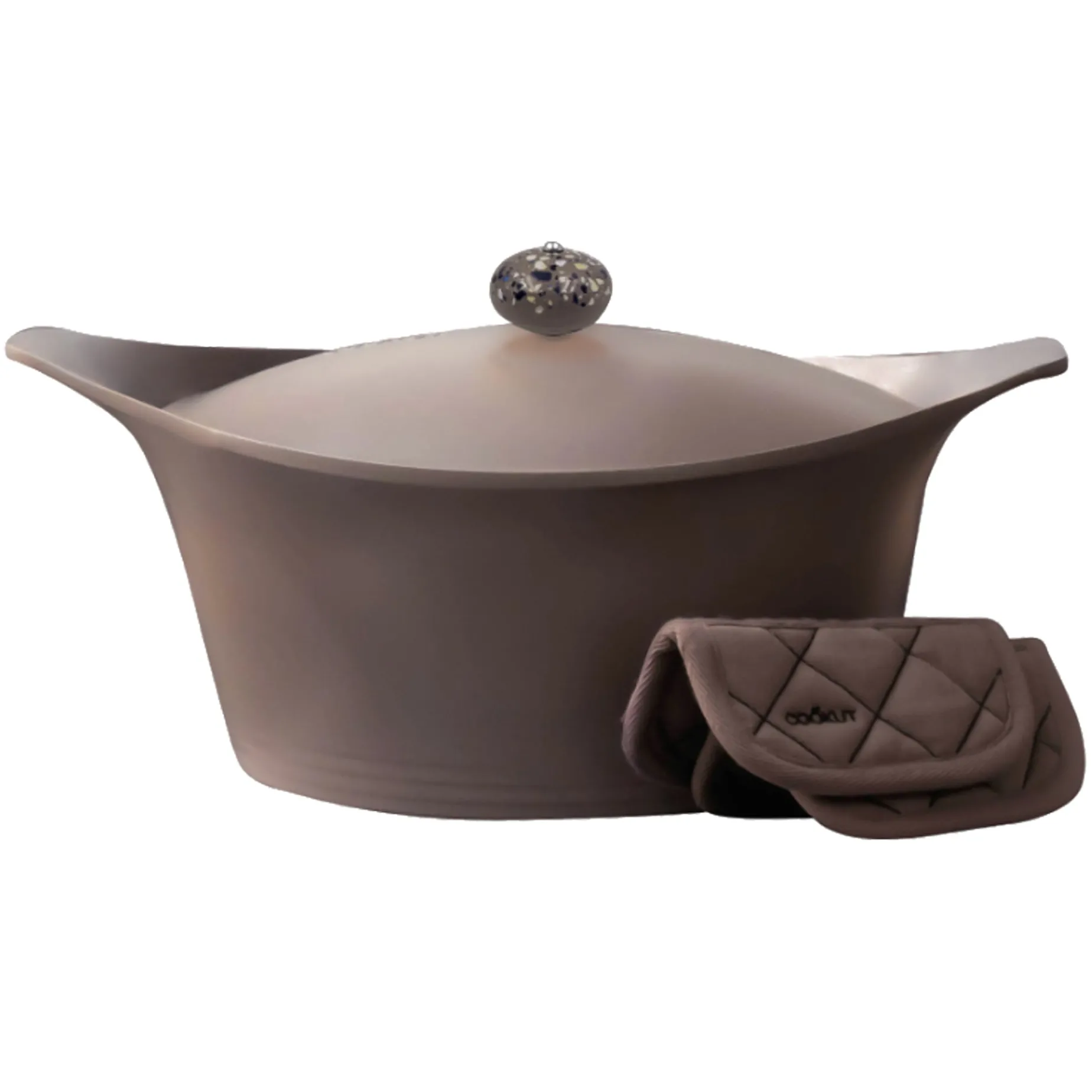 Cookut Lightweight Non-Stick Dutch Oven with Pot Holders, Taupe, BPA-Free
