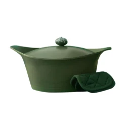Cookut Lightweight Non-Stick Dutch Oven with Pot Holders, Green, BPA-Free