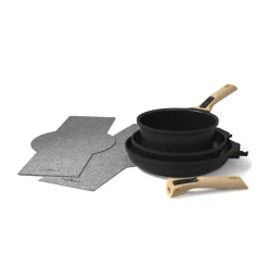 Cookut Lightweight Non-Stick 3 Piece Cookware Set with Detachable Handles, Black, BPA-Free