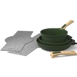 Cookut Lightweight Non-Stick 3 Piece Cookware Set with Detachable Handles, Green, BPA-Free
