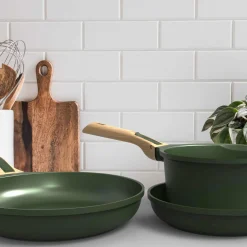 Cookut Lightweight Non-Stick 3 Piece Cookware Set with Detachable Handles, Green, BPA-Free