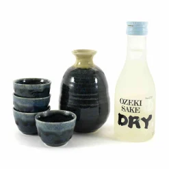 Deluxe Blue Glaze Sake Set with Sake