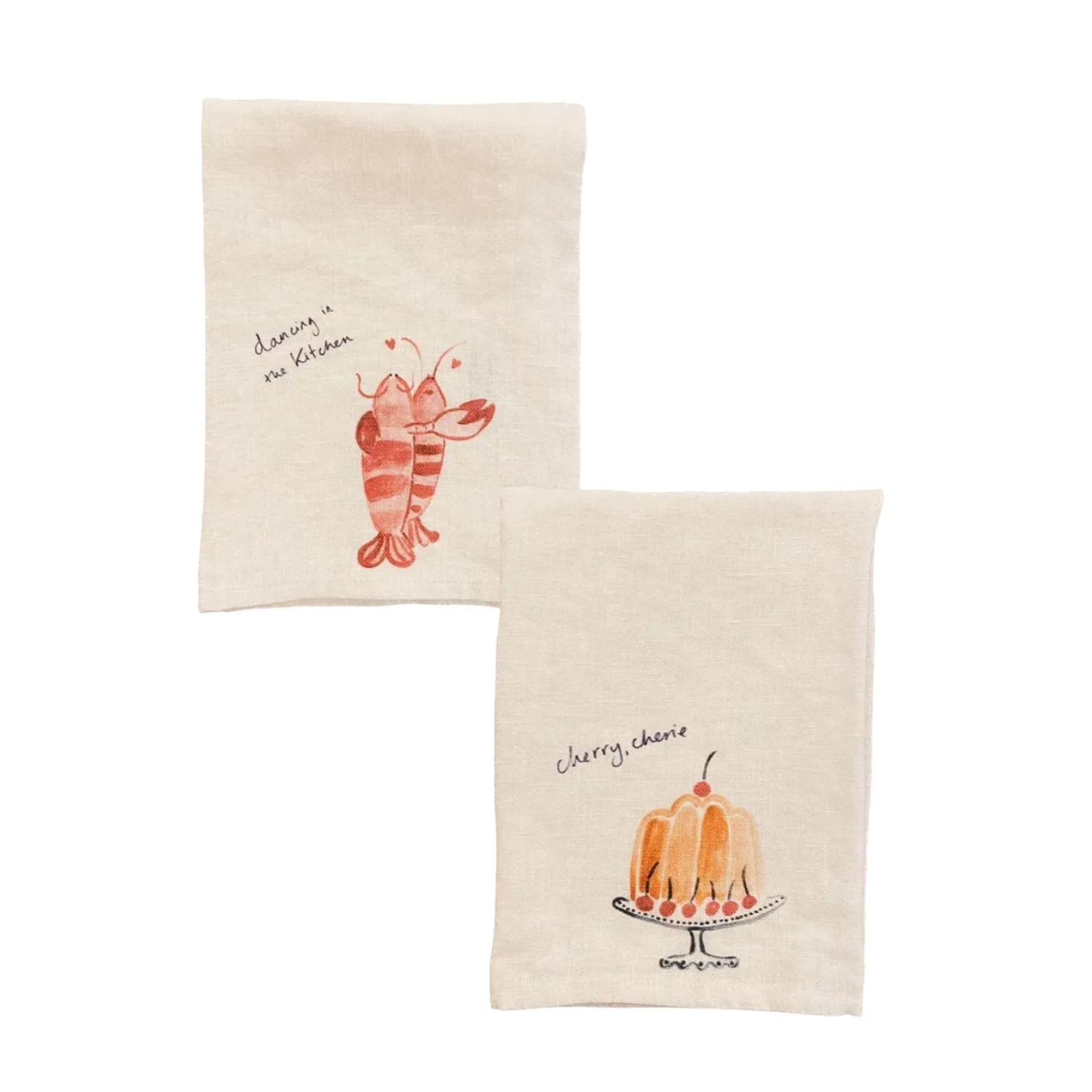 Dinette Set of 2 Dancing Lobsters & Cake Linen Napkins