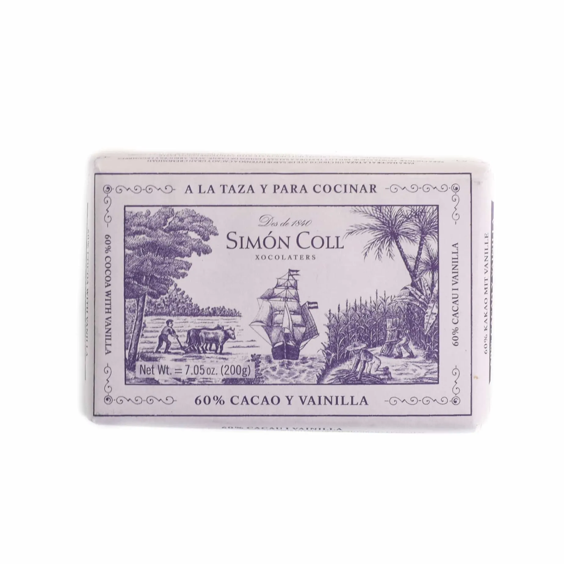 Drinking Chocolate Bar with 60% Cocoa & Bourbon Vanilla, 200g