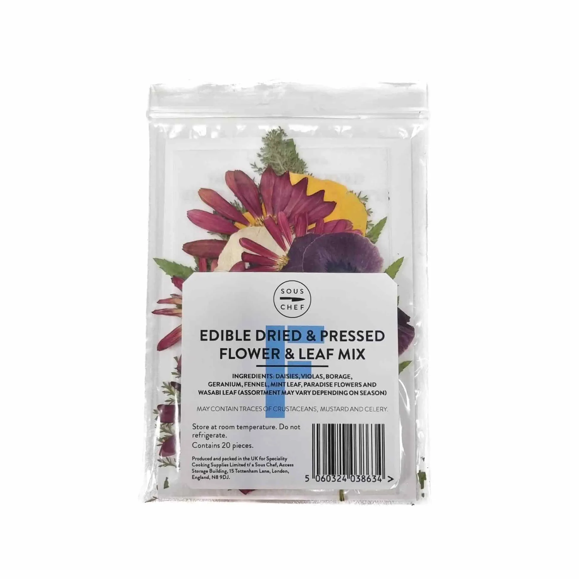 Edible Dried & Pressed Flower & Leaf Mix, 20 pieces