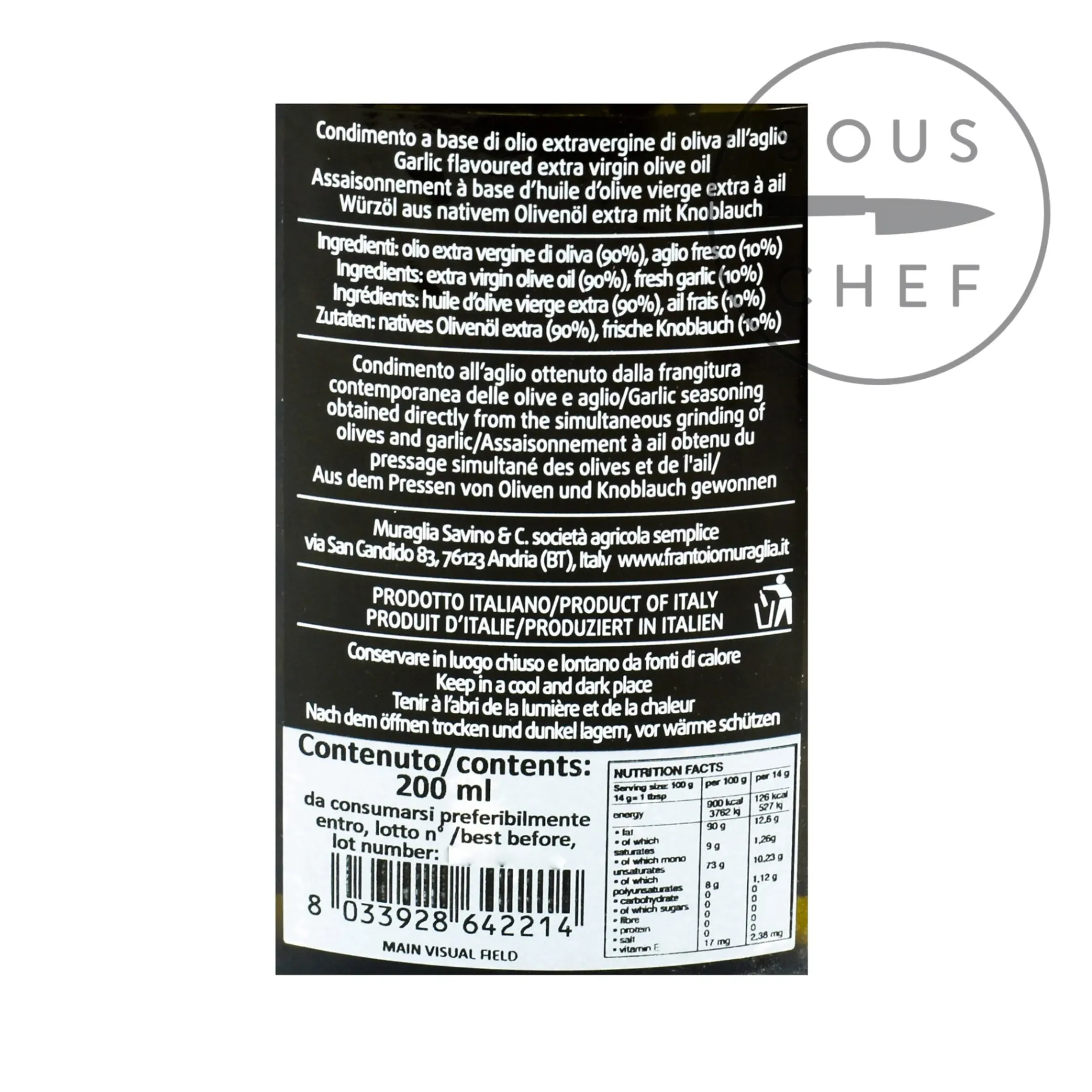 Frantoio Muraglia Aromatic Garlic Extra Virgin Olive Oil, 200ml