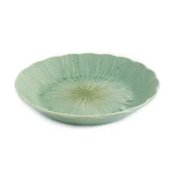 Green Scalloped Japanese Deep Dinner Plate, 22cm