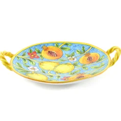 Hand Painted Centrepiece Dish - Pomegranates & Lemons, 35cm