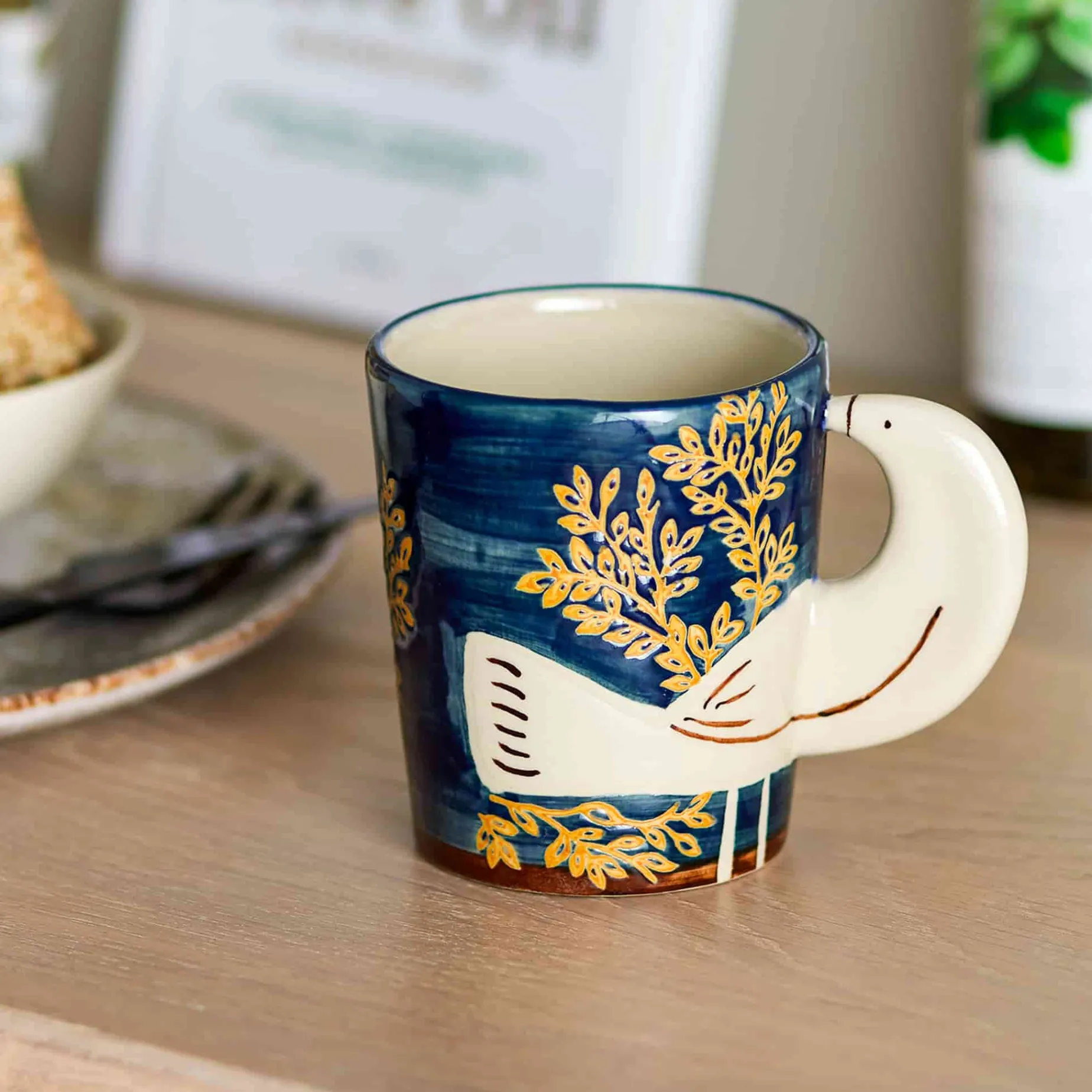 Hezha Blue Mug with Bird, 8cm