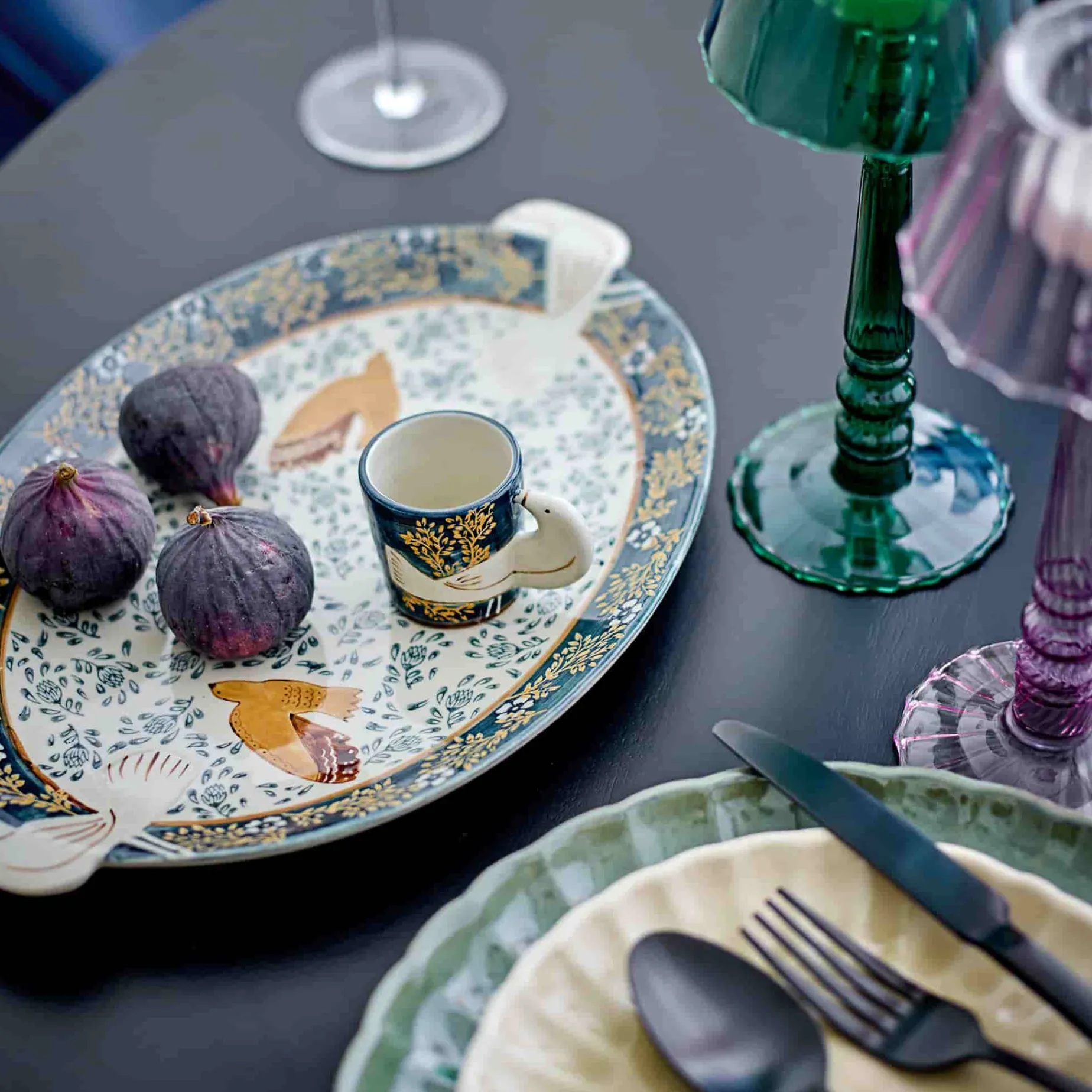 Hezha Blue Stoneware Serving Platter, 34x25cm