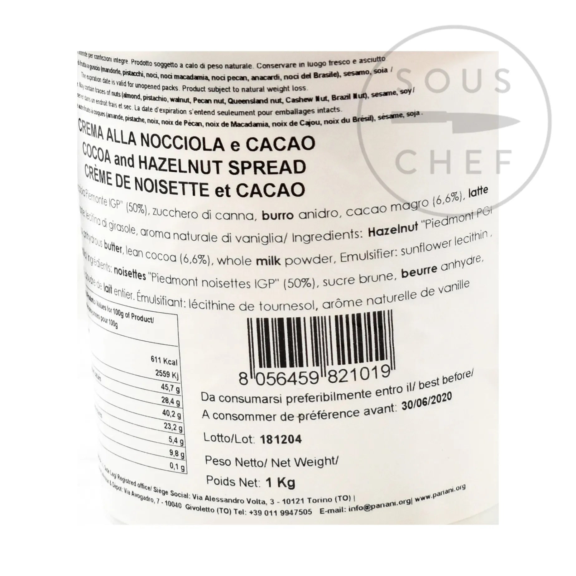 Italian Hazelnut Gianduja Paste, 1kg