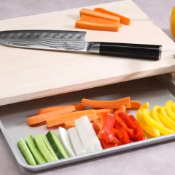 Japanese Hinoki Cypress Wood Chopping Board with Prep Tray, 42x30x5cm