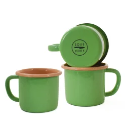 Kapka x Sous Chef Colourblock Enamel Mug, Green & Pink, 350ml
