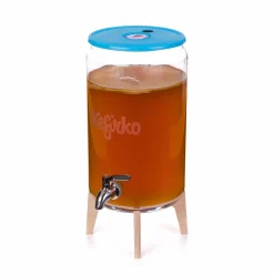 Kefirko Blue Kombucha Glass Fermenter with Spigot and Wooden Stand, 7L