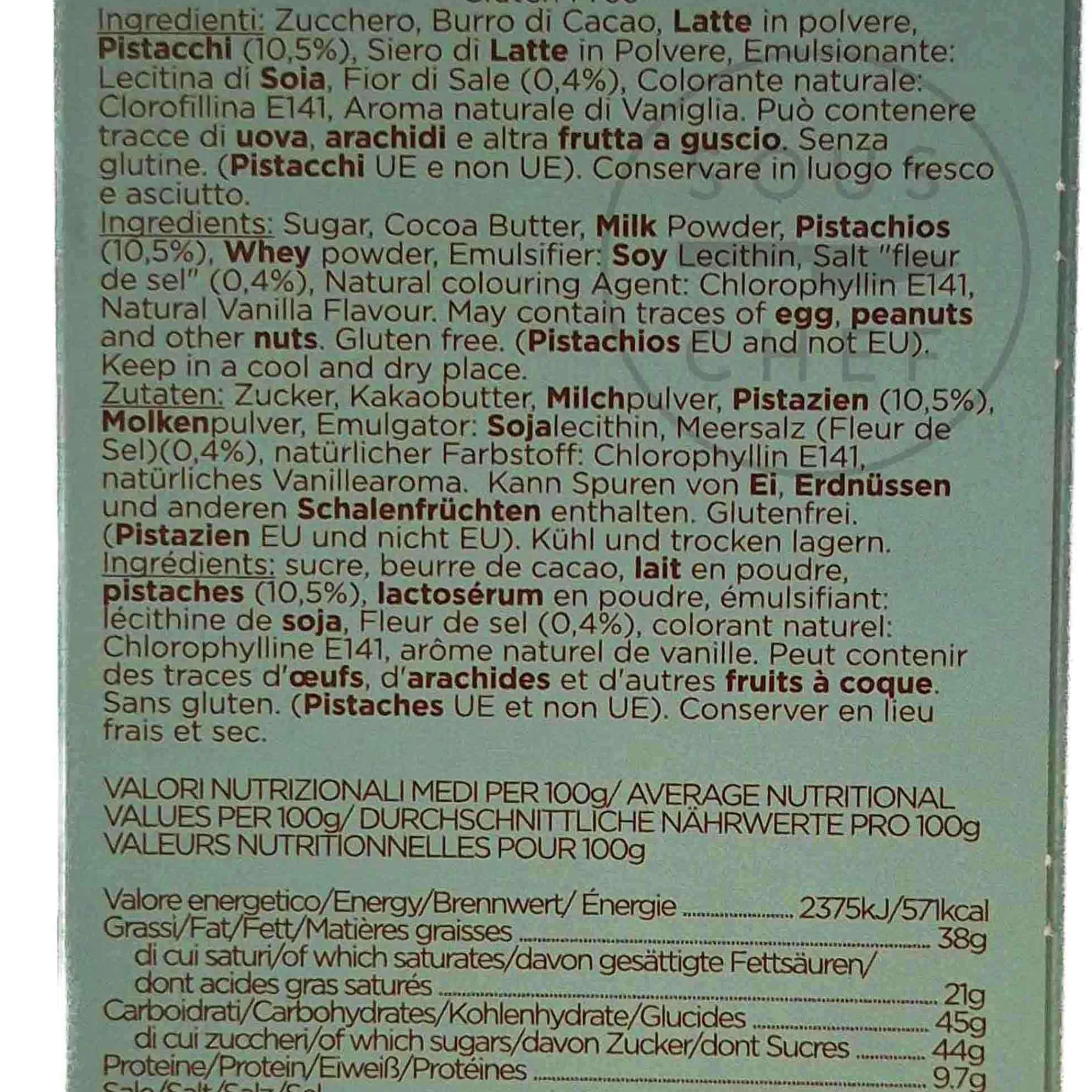 La Perla di Torino Pistachio Chocolate Bar, 60g