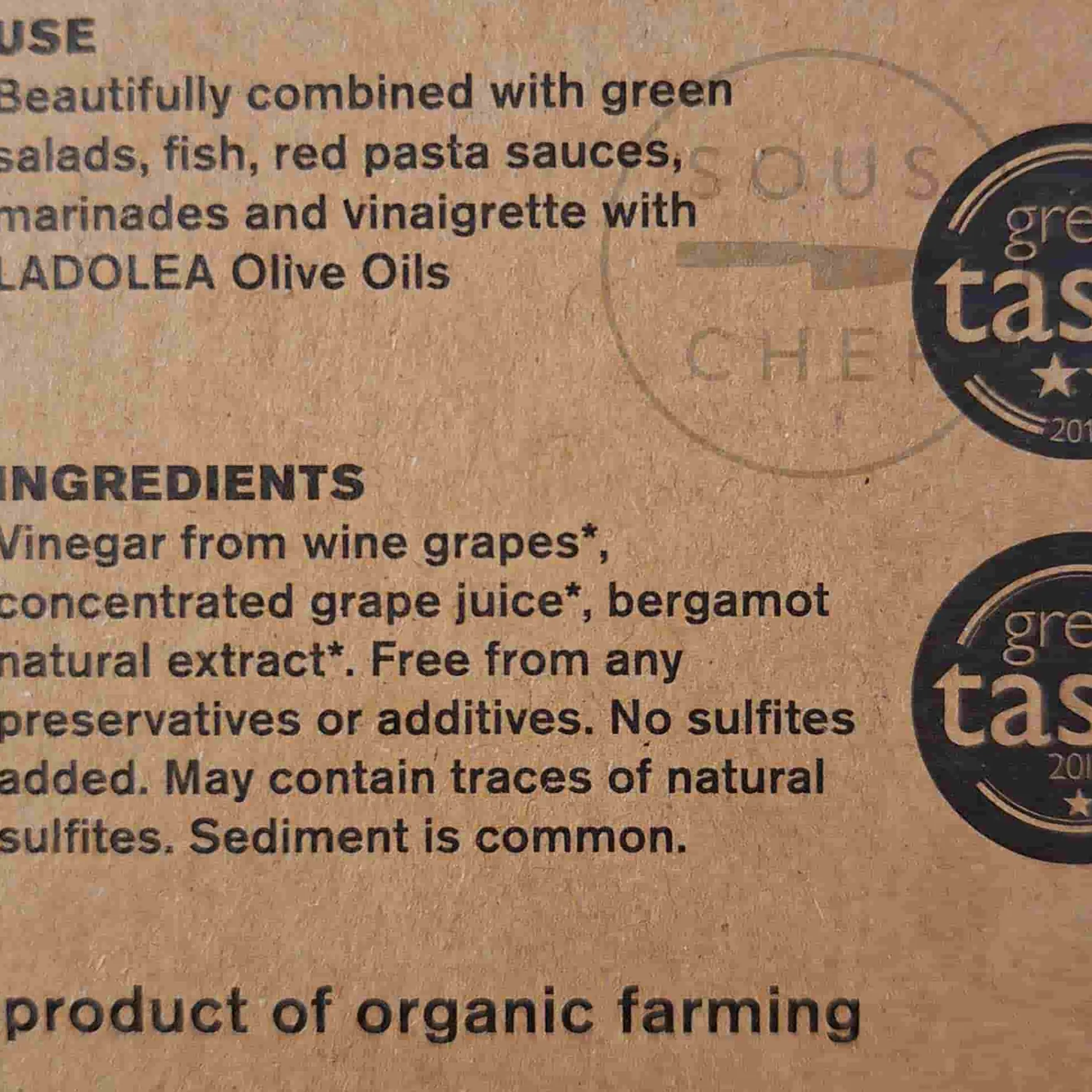 Ladolea Organic Greek Agiorgitiko Sweet Vinegar with Bergamot, 200ml