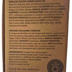 Ladolea Set of 2 Organic Greek Extra Virgin Olive Oil & Sweet Vinegar, 80ml