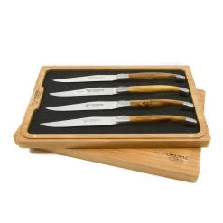 Laguiole en Aubrac Set of 4 Full Handle Steak Knives, Pistachio Wood
