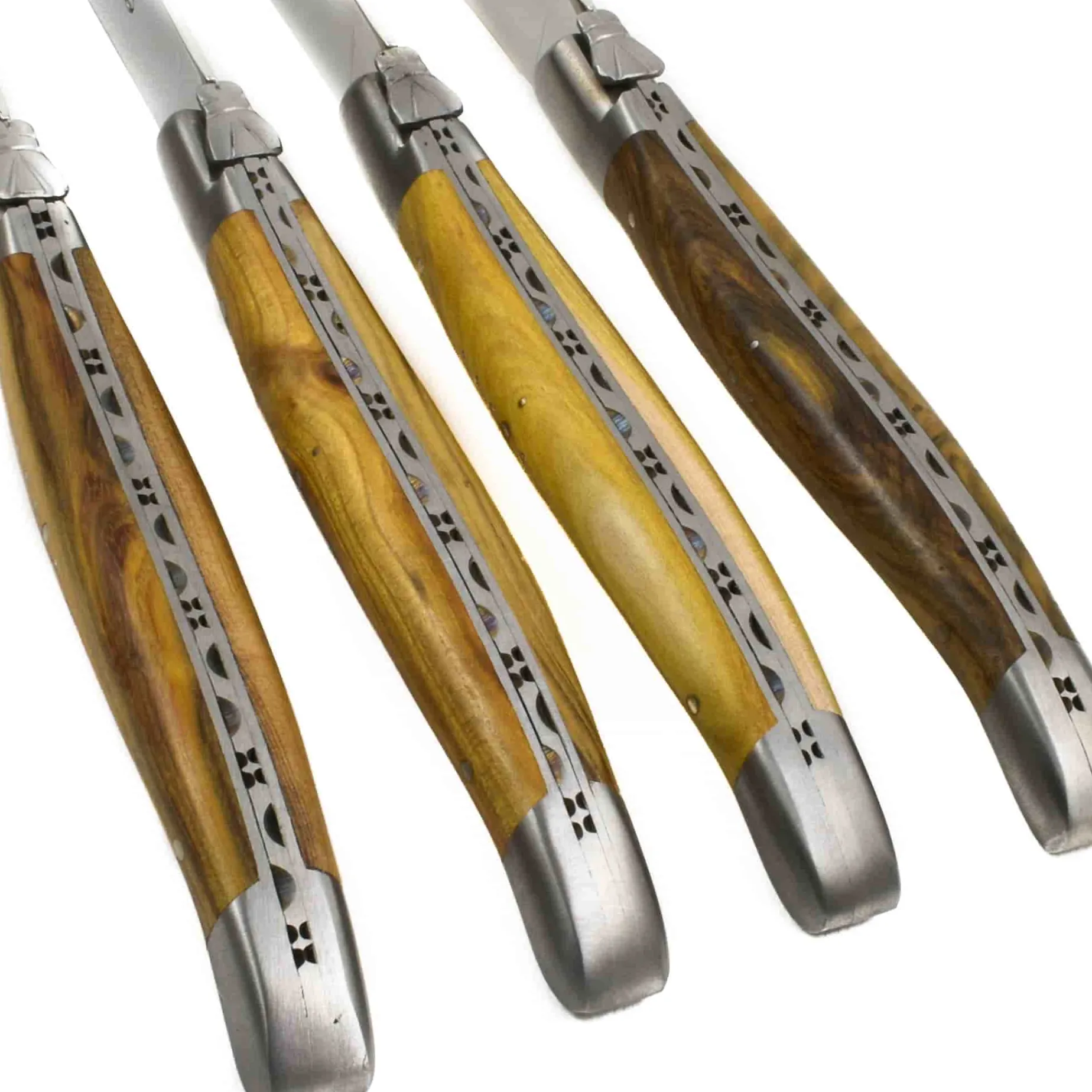 Laguiole en Aubrac Set of 4 Full Handle Steak Knives, Pistachio Wood