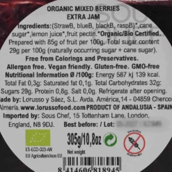 LoRUSSo Organic Artisanal Mixed Berry Jam, 305g