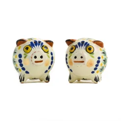 Mexican Hand Painted Blue Pig Salt & Pepper Shaker Set