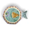 Mexican Hand Painted Green & Blue Fish Dish, 25.5cm