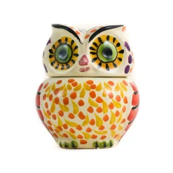 Mexican Hand Painted Orange Owl Sugar Bowl