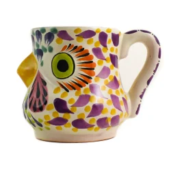 Mexican Hand Painted Rooster Mug with Orange Detail