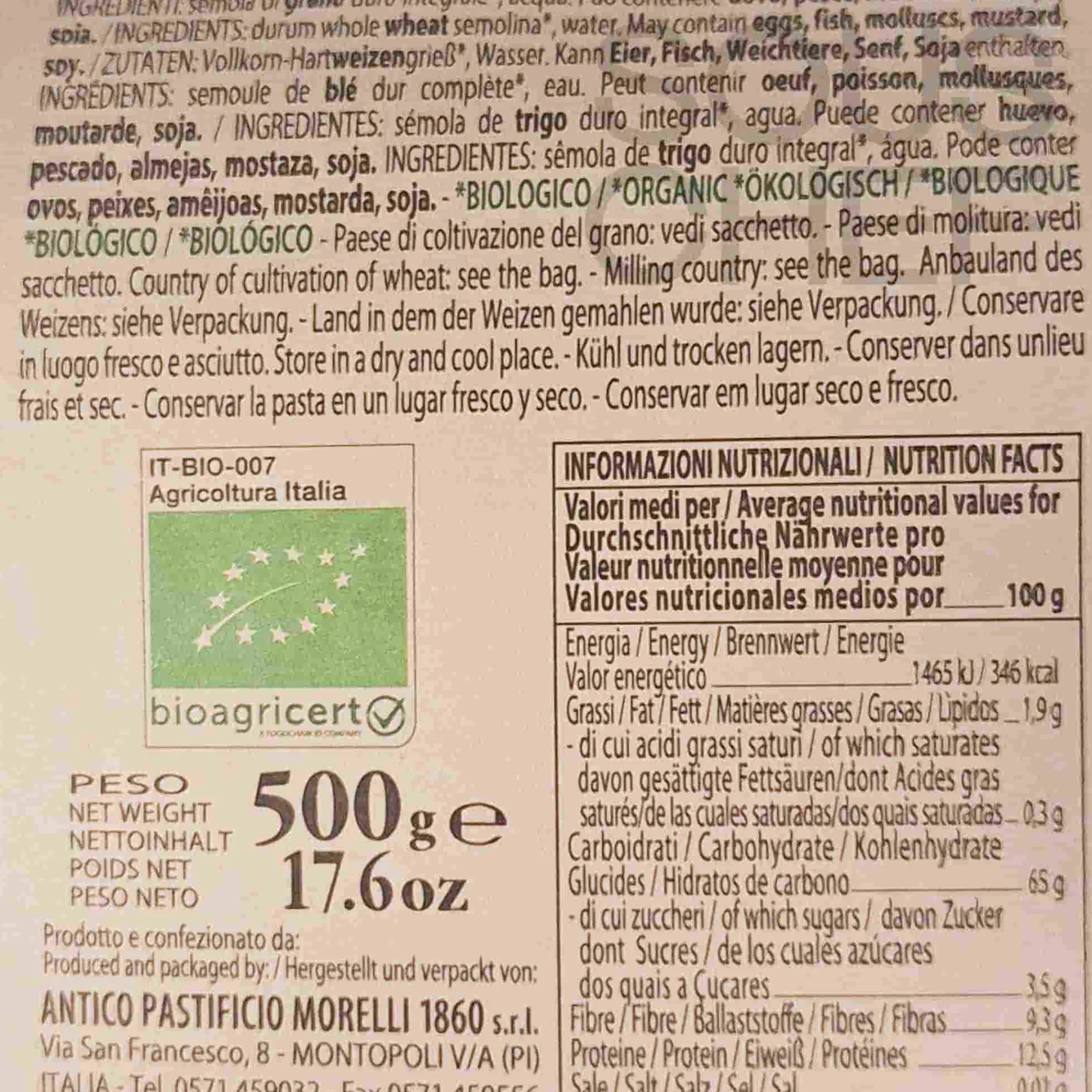 Morelli Organic Linguine Integrali Wholemeal Pasta, 500g