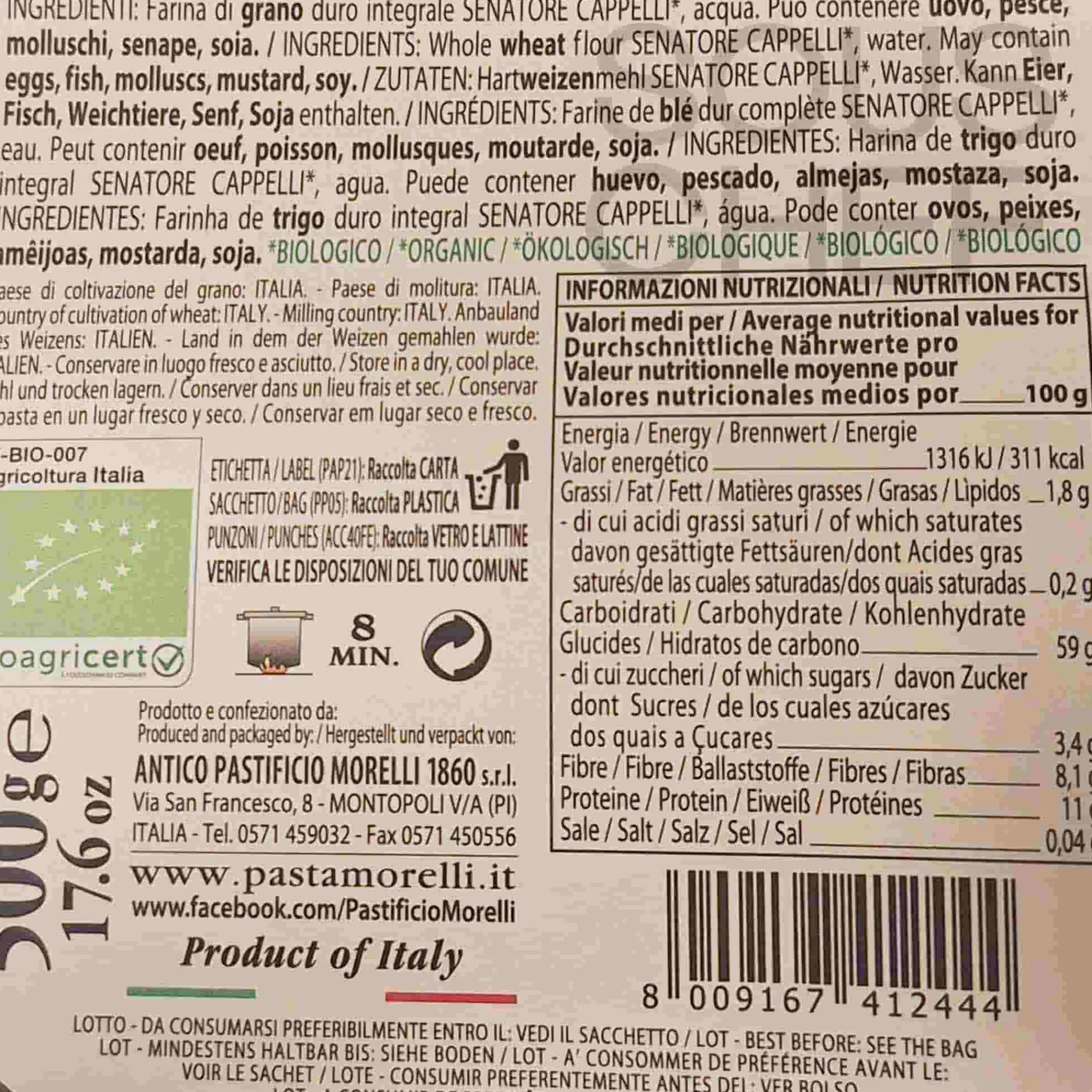 Morelli Organic Strozzapreti Senatore Cappelli Wholemeal Pasta, 500g