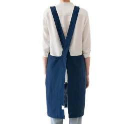 Navy Crossback Linen Apron