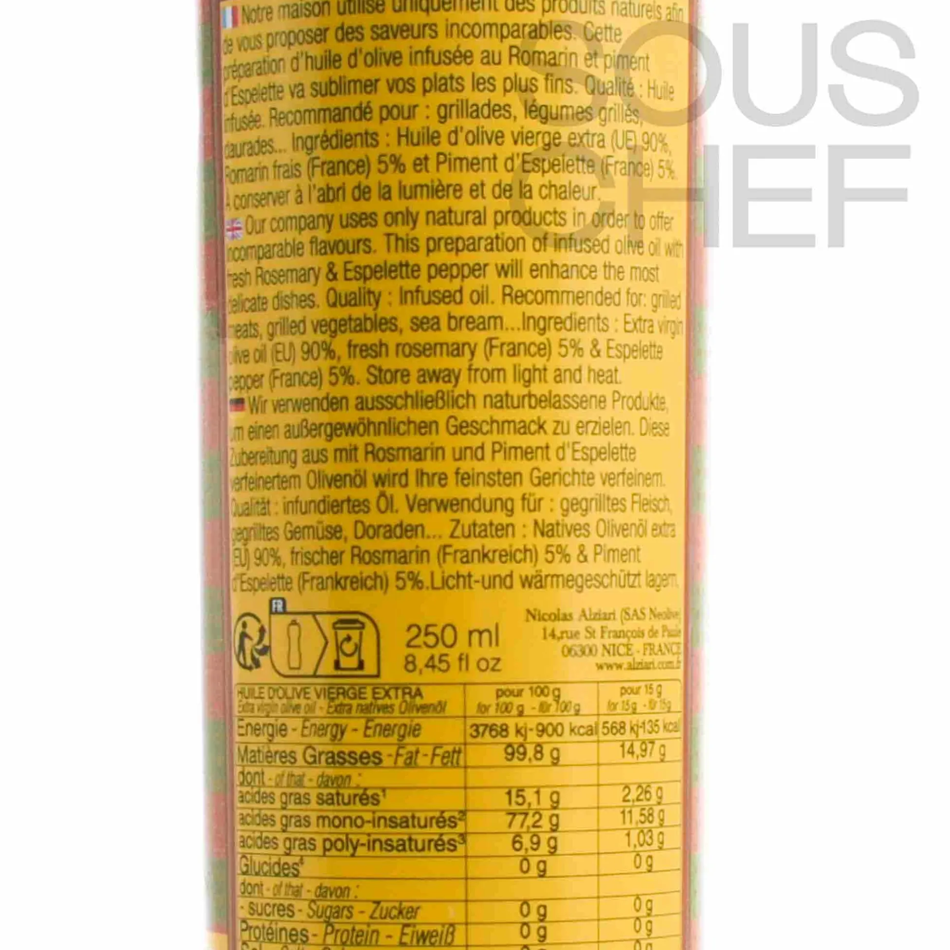 Nicolas Alziari Rosemary & Espelette Pepper Olive Oil, 250ml