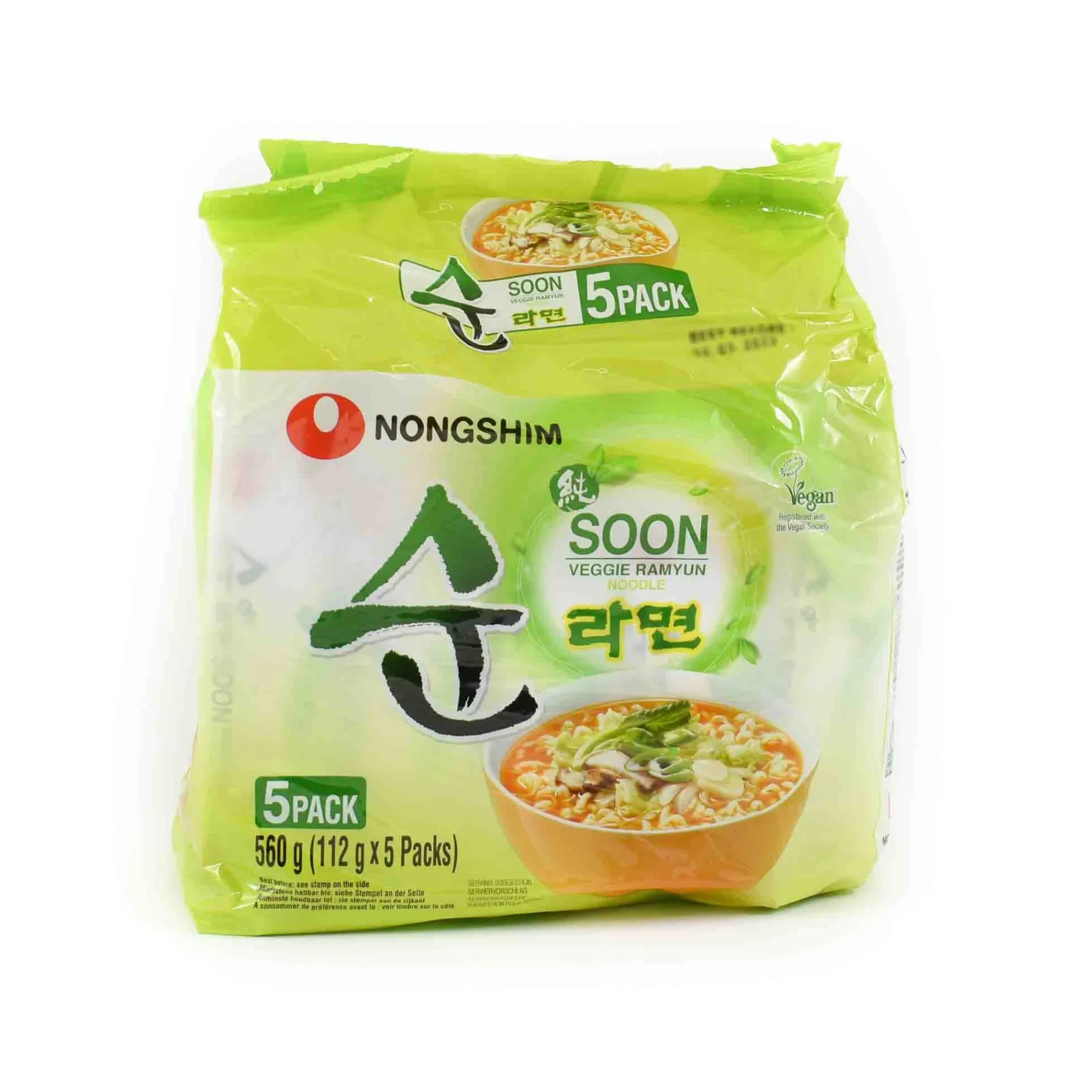 Nongshim Veggie Soon Ramyun Multi Pack Noodles, 5 x 112g