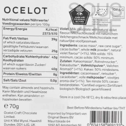 Ocelot Organic Milk Chocolate & Violet Chocolate Bar, 70g