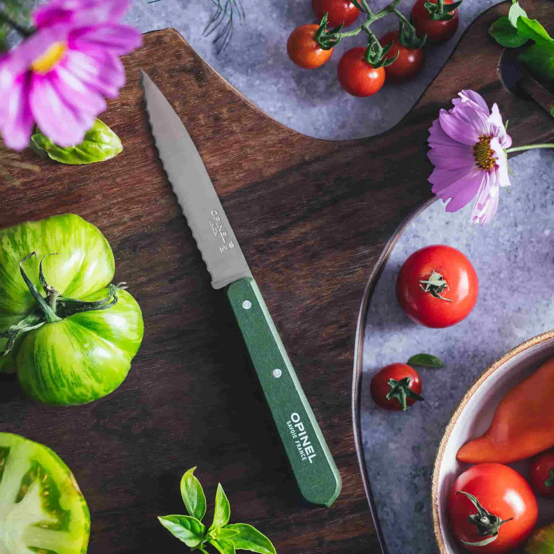 Opinel No 113 Khaki Beechwood Handle Serrated Paring Knife, 10cm