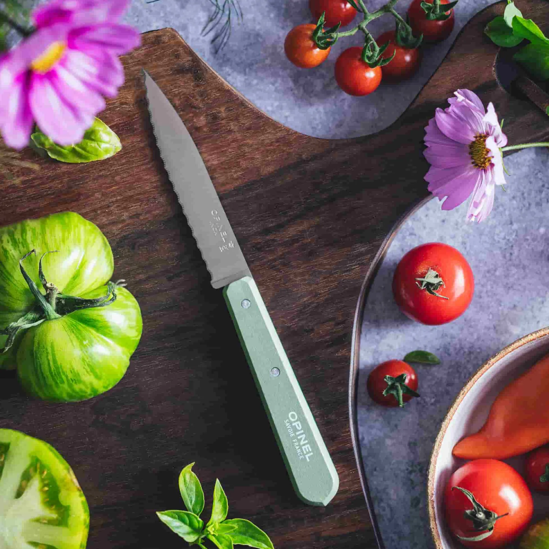 Opinel No 113 Sage Beechwood Handle Serrated Paring Knife, 10cm