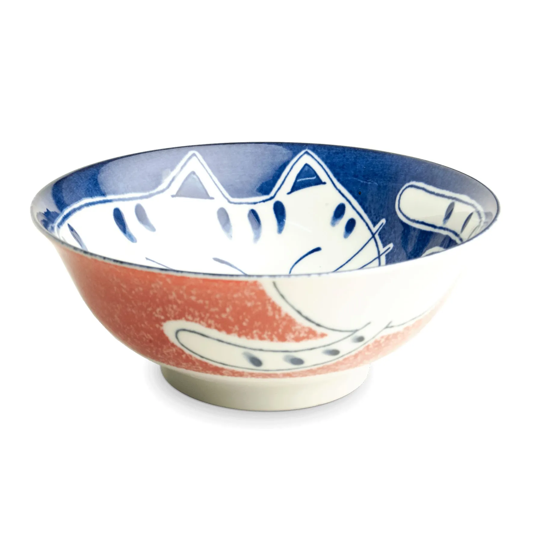 Orange Lucky Cat Japanese Ramen Bowl, 21cm