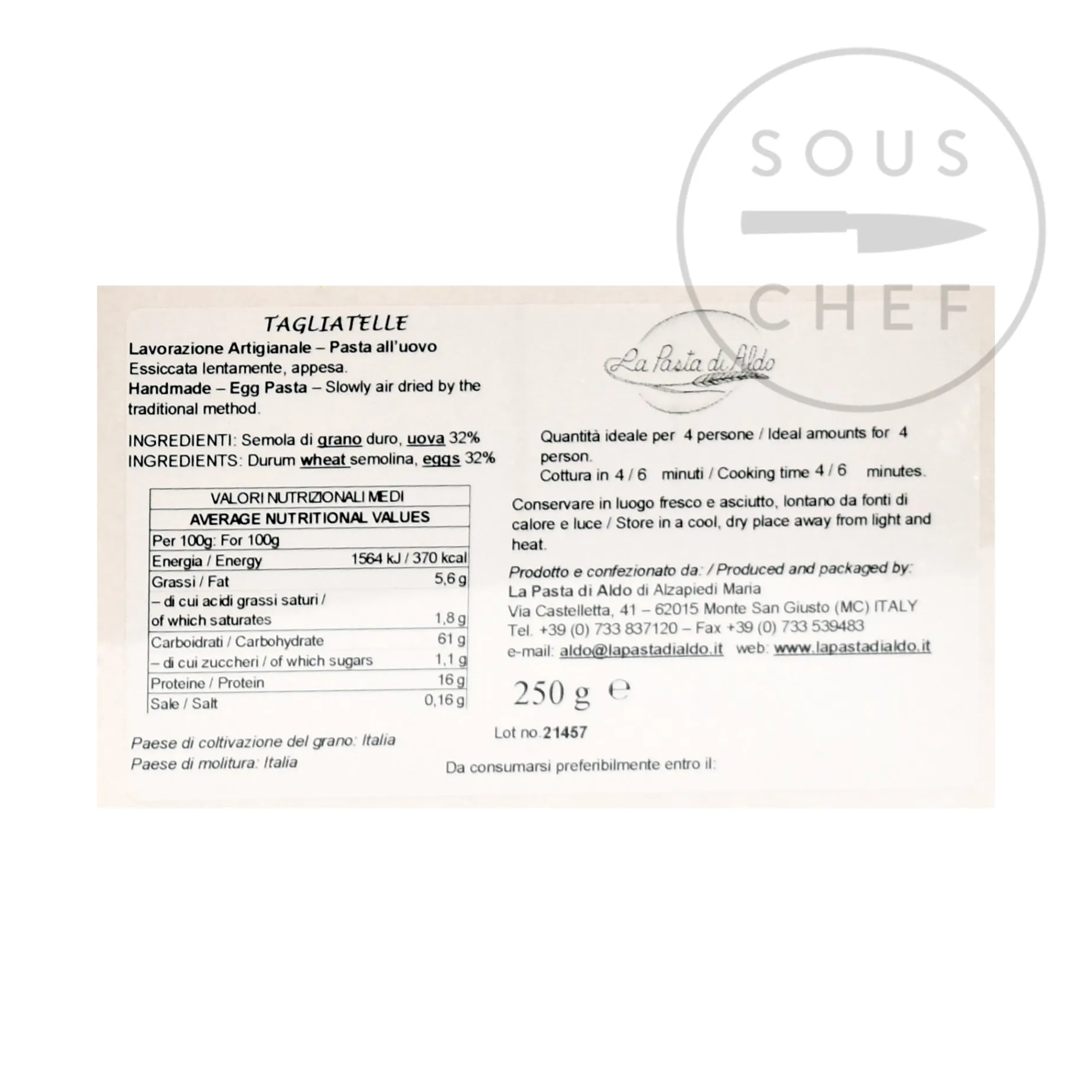 Pasta Di Aldo Tagliatelle Egg Pasta, 250g