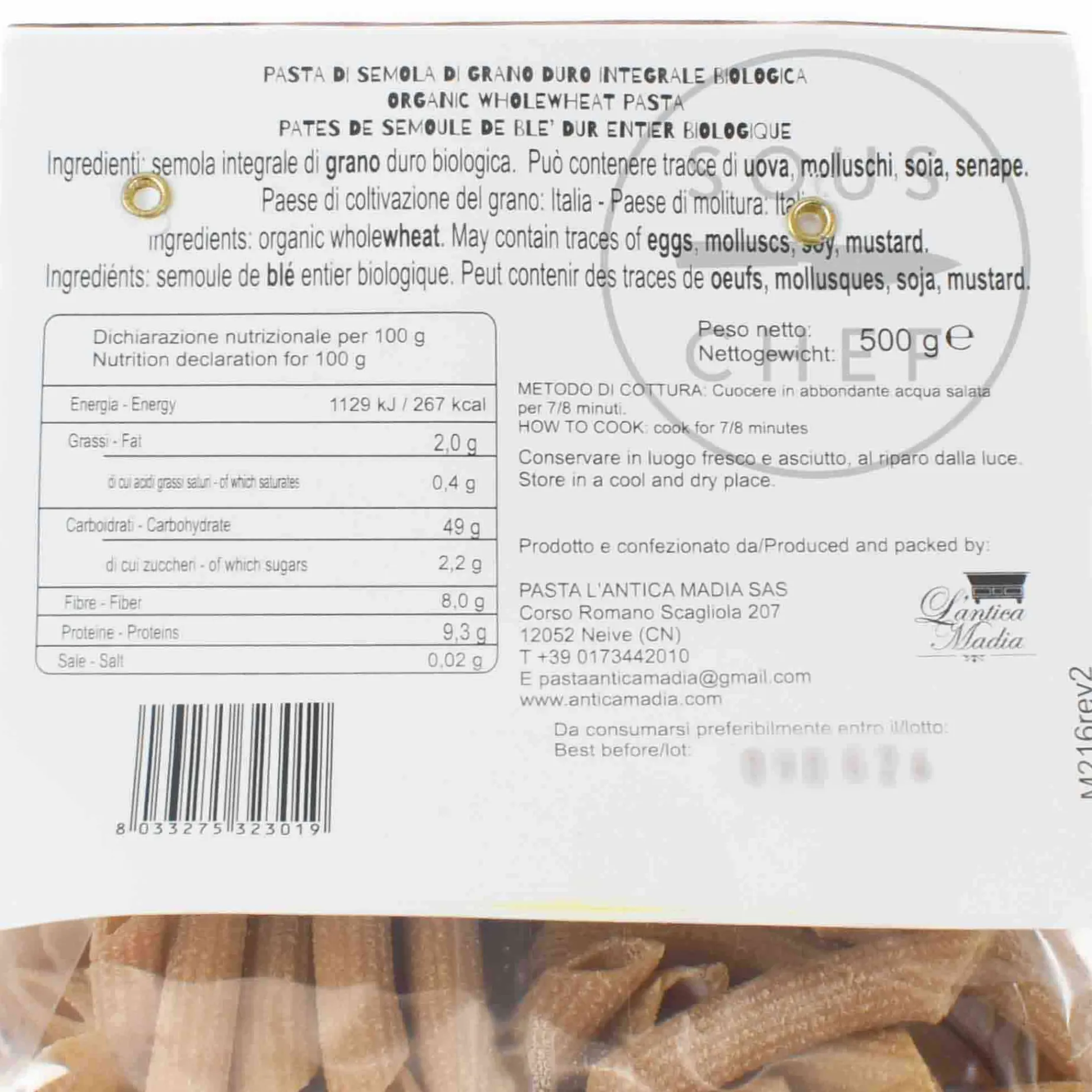 Pasta L'Antica Organic Wholewheat Pennette Pasta, 500g