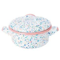 Pink Dot Enamel Casserole with Lid, 18cm