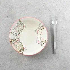 Pink Lucky Cat Japanese Ramen Bowl, 21cm