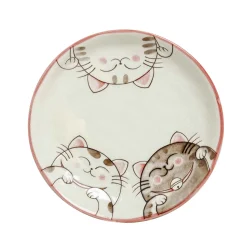 Pink Lucky Cat Japanese Side Plate, 19.5cm